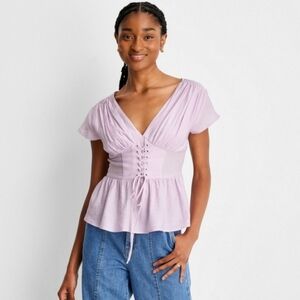 Future Collective Lavender Lace Up Boho Top Size M